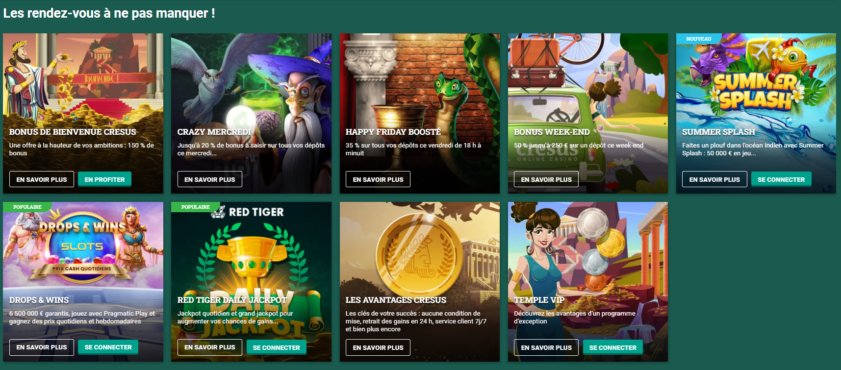 Bonus de bienvenue et bonus sans dépôt sur Crésus Casino France