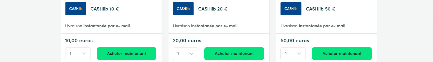 Montants disponibles pour les dépôts Cashlib 5 euro casino dans les casinos en ligne français