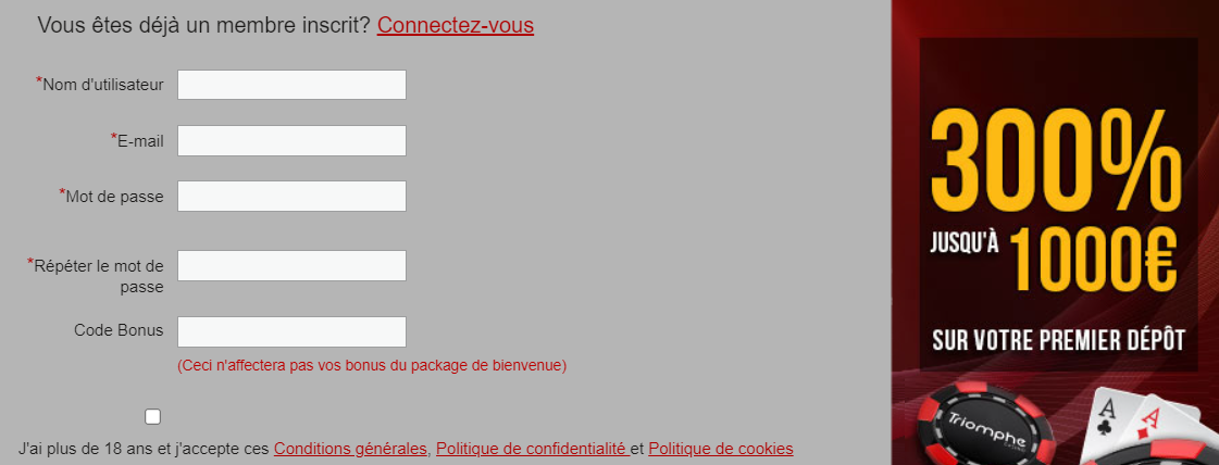 Casino en ligne Triomphe mon compte