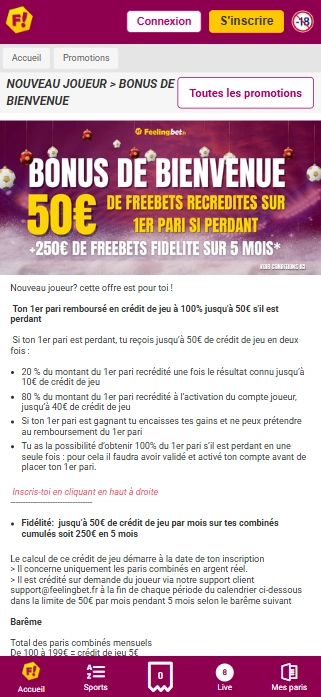Bonus de Bienvenue au Feeling-Bet FeelingBet en Ligne Presente Top Offre de Bienvenue en France