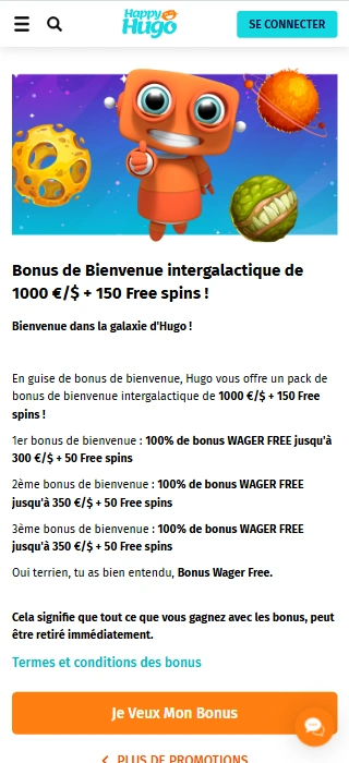 Happy Hugo FR avec Vérifié no Deposit Bonus en France