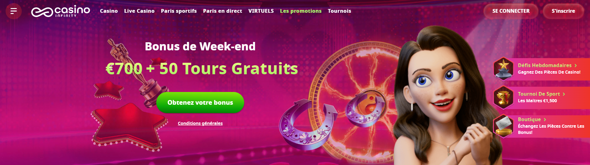 Week-End Bonus au Infinity Casino InfinityCasino avec Promo Code sur Bonus de Week-end