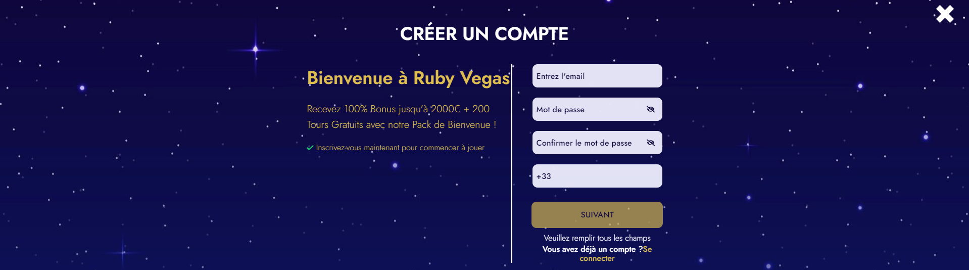 S inscrire et Connexion sur Ruby Vegas Fiable Casino