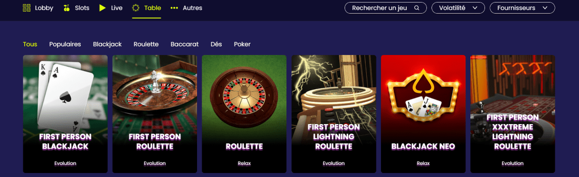 Jeux de Table - Déposer sur CasinoTogether