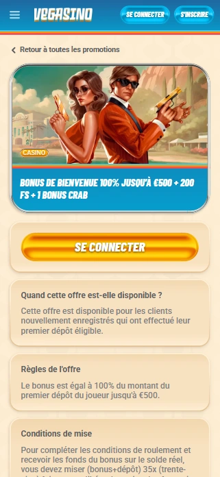 Obtenir Top Bonus sans Dépôt au FR Vegasino Casino