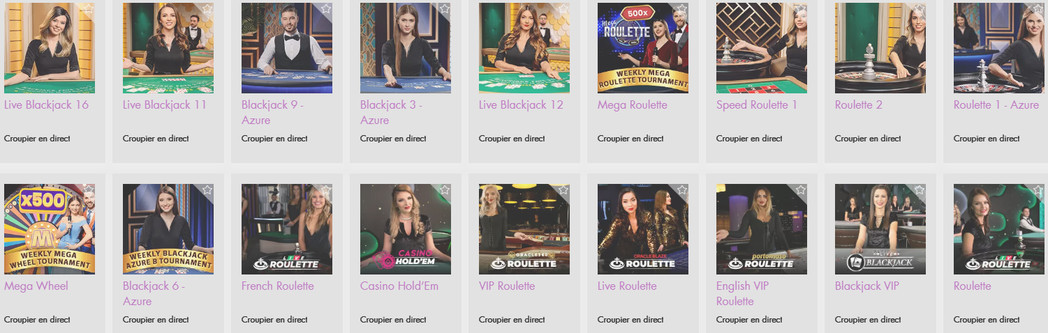 Revue Jeux en Direct proposés Vive Mon Casino